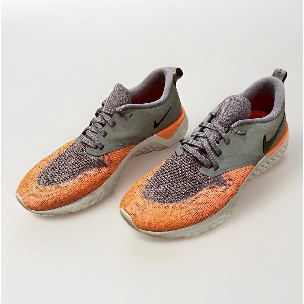 Nike React 2 Flyknit Women's 8.5 Gray Orange Running Shoes AH1016-004